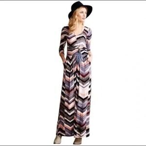 Maeve Anthropologie Novela Chevron Pink Bohemian Maxi Dress Boho Medium